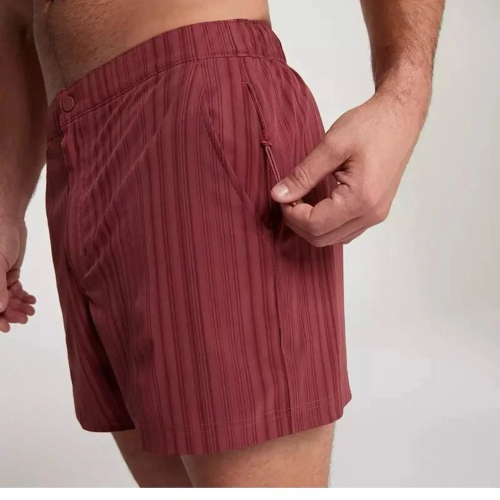 NWT VRST Men's Resort Shorts Brief Lined Striped Burgundy Size Med
